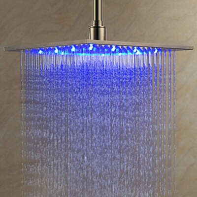 12 inch Stainless Steel Shower Head with Color Changing LED Light - FaucetSuperDeal.com