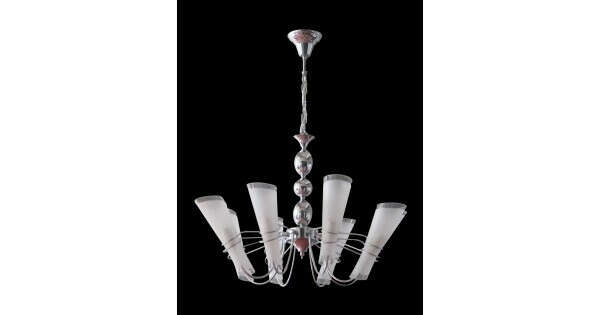 Eight Glass Lampshade Cluster Light with LED Bulbs