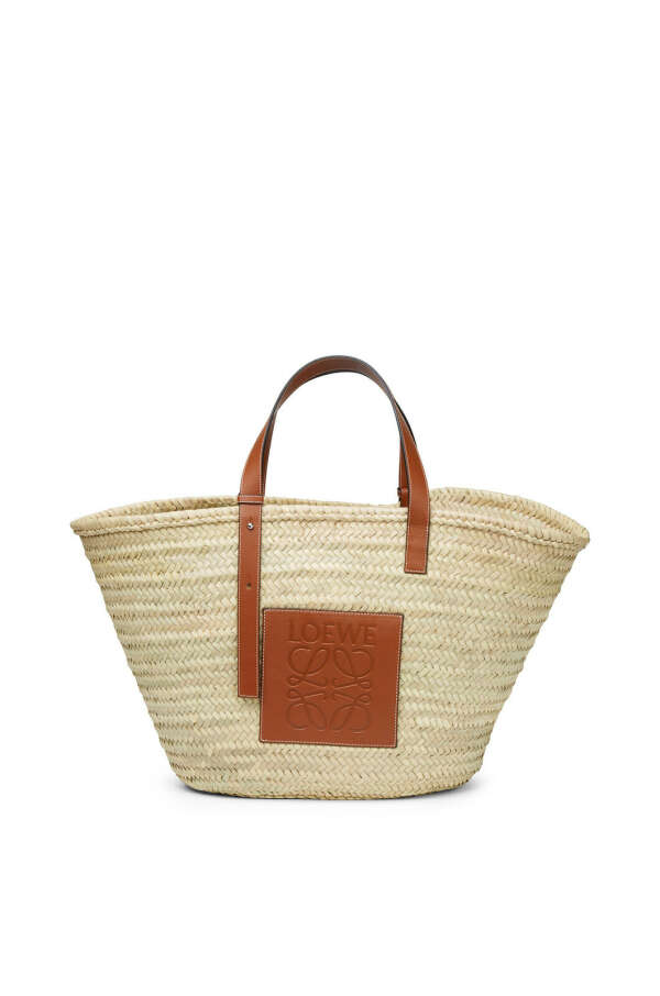 Loewe Large Basket bag in palm leaf and calfskin