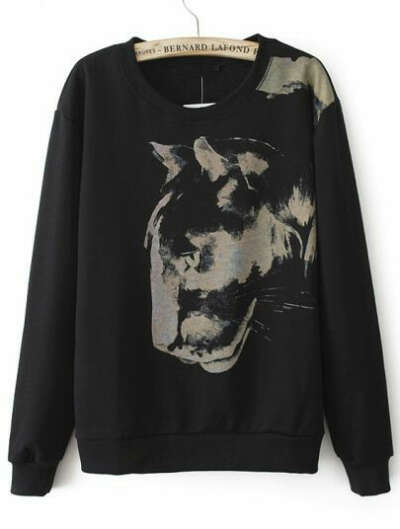Black Long Sleeve Leopard Print Sweatshirt