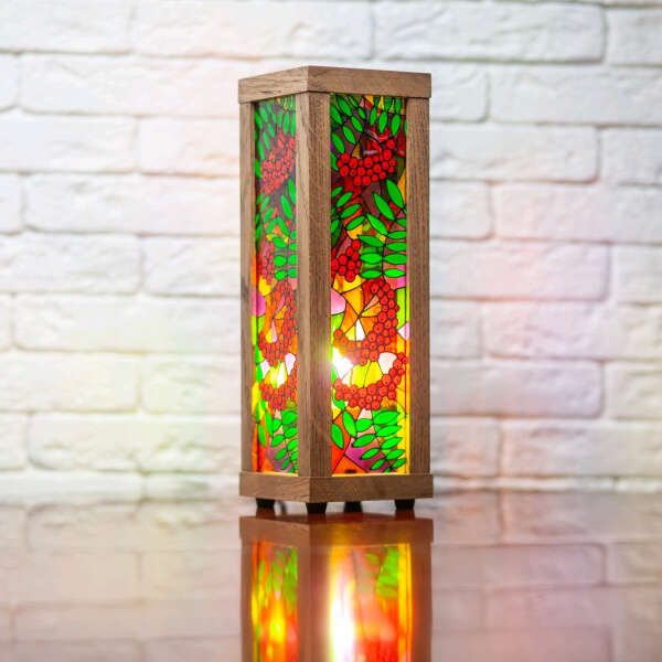 Светильник с витражной росписью по стеклу «Рябинки»