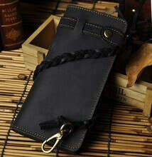 Men and Women Chain Wallet Black Bifold Leather Long Style Hand Made Online