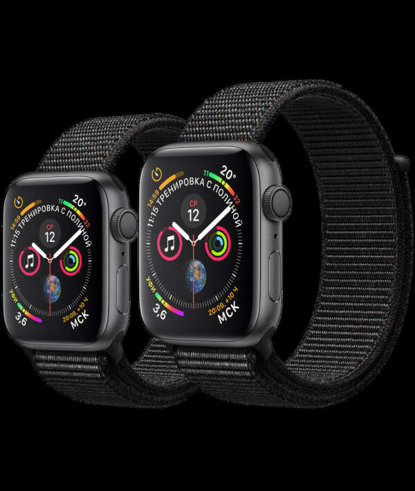 Apple Watch - Корпус из алюминия цвета «серый космос», спортивный браслет чёрного цвета