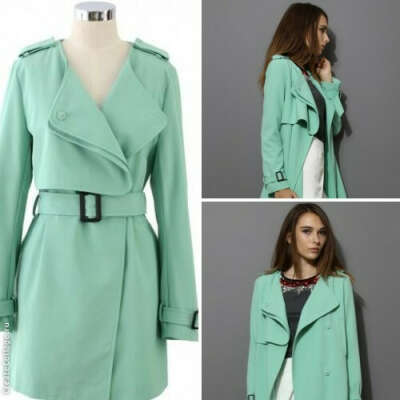 Chiffon Belted Trench Coat in Mint Green