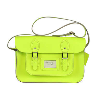 Dayglow Yellow Leather Satchel 12.5 inch - The Leather Satchel Co.