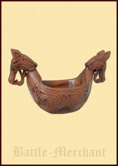 Wooden Bowl, Viking Ship with Celtic Knots