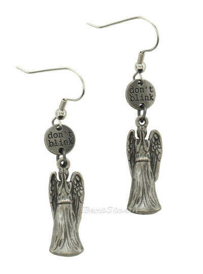 NEW BBC Doctor Dr Who Don&#039;t Blink Weeping Angel Angelic Metal Post Drop Earrings