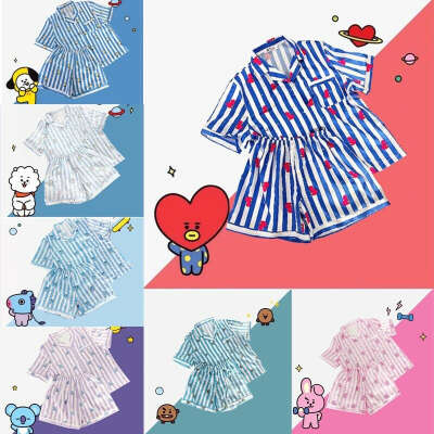 KPOP Sleepwear расслоение пижамы хлопок Короткие рукава шорты набор – купить по низким ценам в интернет-магазине Joom