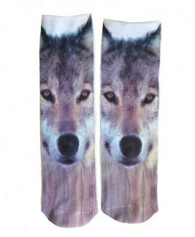 Cotton Blend Socks with Wolf Print