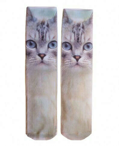 Retro Cat Print Cotton Blend Socks