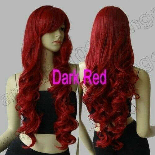 New Fashion Wine Red long wavy Anime Cosplay Wigs