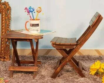 Antique Wooden Folding Chair And Table Set for Children
