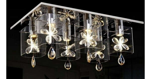 Rectangular Glass and Crystal Close-to-ceiling Light with In-built LED