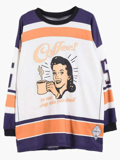 Coffee Woman Print Oversized T-shirt With Number Back - Choies.com