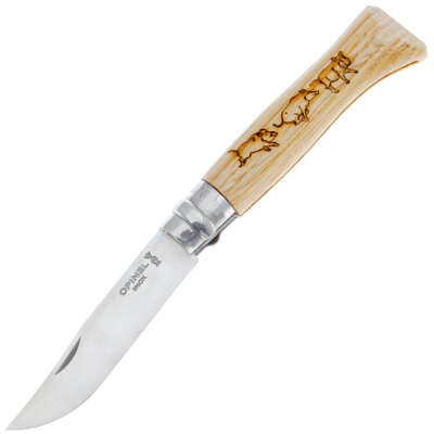 Нож Opinel 8 Animalia Boar орнамент кабан, рукоять дуб