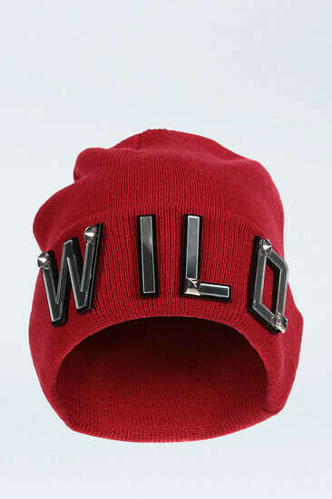 Red "WILD" Embellished Beanie Hat