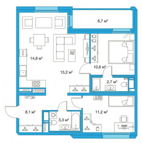 Тип 2-6: smart с двумя спальнями