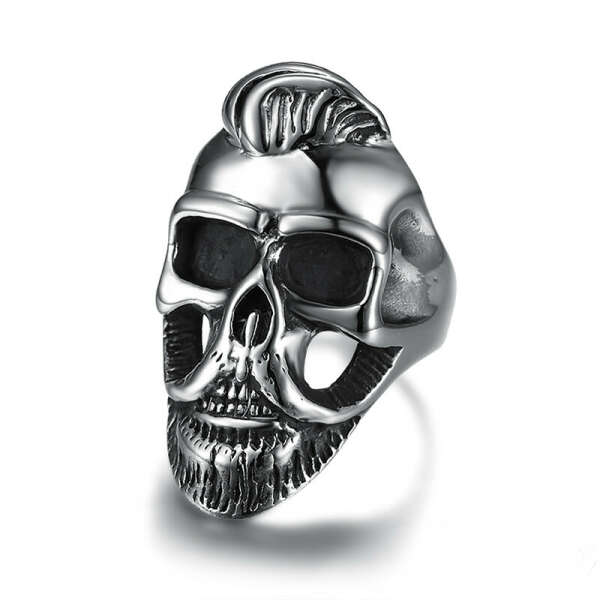Cool Fashion 316L Stainless Steel Rock Star Skull with Beard Rings - Top Dudes