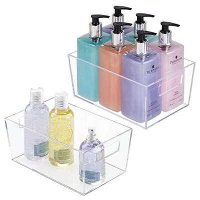 mDesign Set da 2 contenitori per il bagno - Organizer per il bagno di plastica per asciugamani, prodotti bagno e molto altro - Pratico cesto per il bagno con manici - trasparente: Amazon.it: Amazon.it