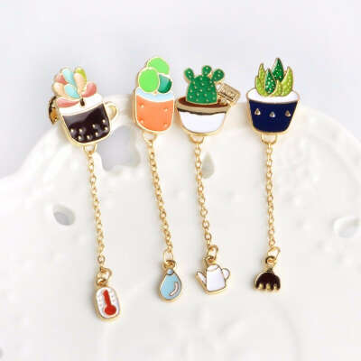 QIHE JEWELRY Succulent Potted Aloe Vera Potted Plant Enamel Pin Brooch Lapel Pin Fashion Jewelry Wholesale
