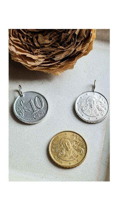 Серебряная подвеска-монета  Точная копия монеты 10 евроцентов (Италия)