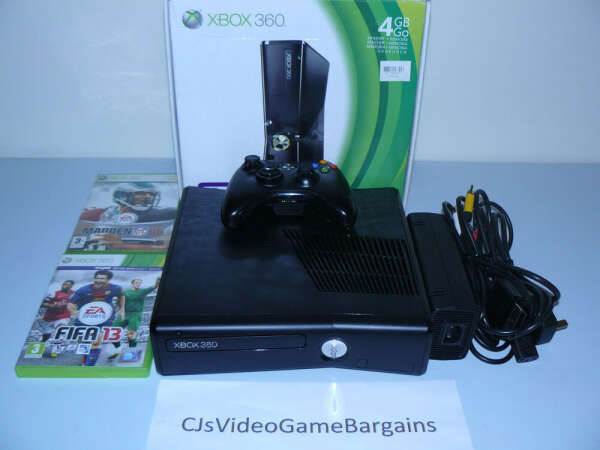 Microsoft Xbox 360 Slim Console 4GB Black Boxed 2 Game Bundle