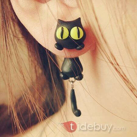 Cute Little Cat Polymer Clay Single Earring