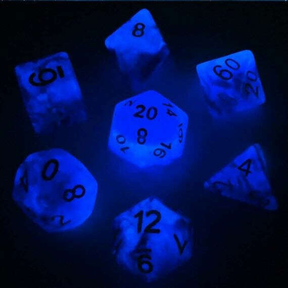 Starry Night - glow glitter dice - quirky dnd gift - d20 d&d dice set - for fans of Critical Role or Dungeons and Dragons