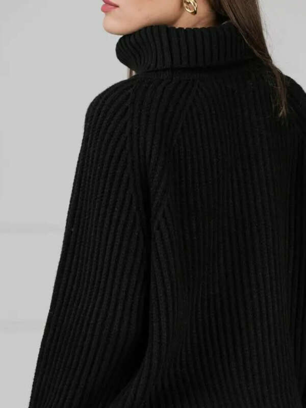 Теплый толстый свитер с высоким горлом (черный)