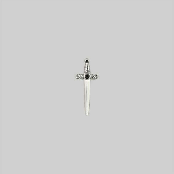 BETRAYAL. Silver & Black Spinel Dagger Earring