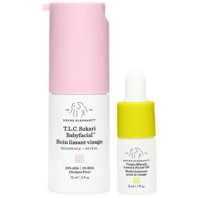 DRUNK ELEPHANT T.L.C. SUKARI BABYFACIAL AHA BHA MASK + VIRGIN MARULA LUXURY FACIAL OIL