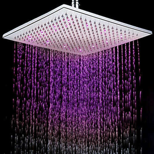 12 Inch Contemporary 7 Colors Changing LED Chrome Shower Faucet Head - FaucetSuperDeal.com