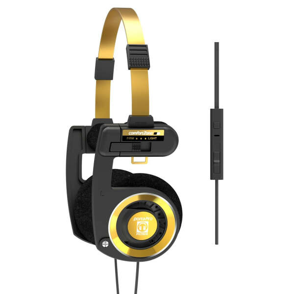 Koss Porta Pro Limited Edition Black Gold Headphones | in-Line Microphone & Remote | Volume Control | Portable On-Ear | Hard Carry Case Included | Black & Gold