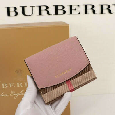 Burberry Luna House Check And Leather Wallet In Pink