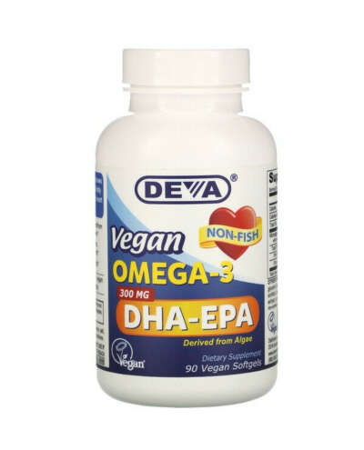 Deva, Веганская Омега-3, ДГК-ЭПК, 300 мг, 90 веганских мягких таблеток