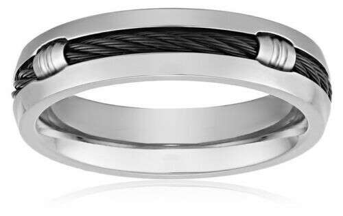 Men&#039;s Titanium Plain Wedding Band with Stainless Steel Cable Ring