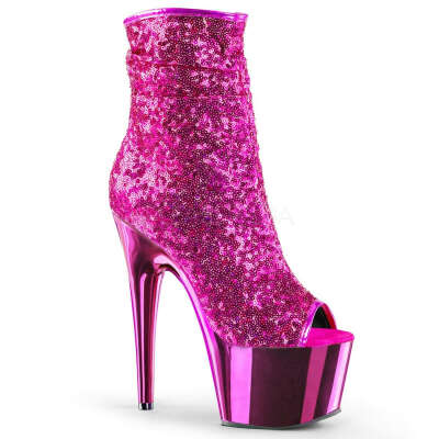 ADORE-1008SQ Sale Pleaser Sexy Peep Toe Sequin Chrome Ankle Boots with 7 Inch Heel