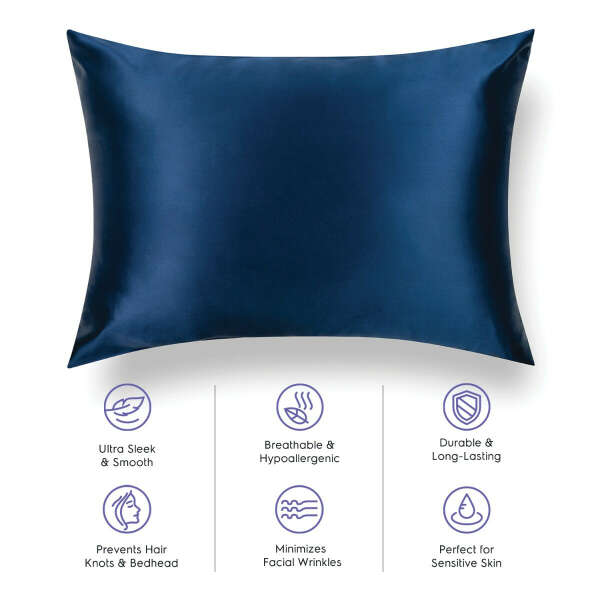 Silk Pillow Case - Navy Blue - Standard