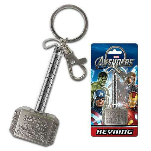 MARVEL COMICS THOR HAMMER PEWTER KEYRING - Retro Avengers Key Chain Official