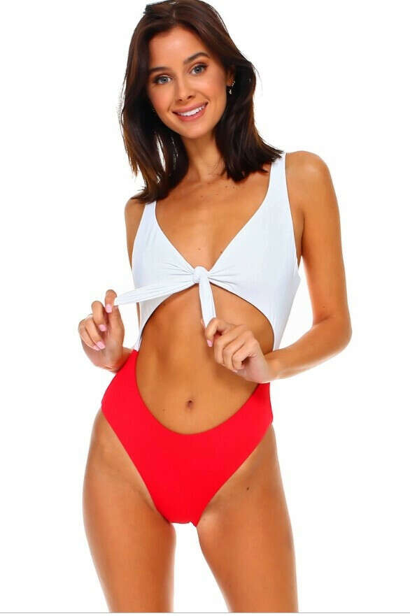 Two Tones Knotted Front Keyhole One-Piece