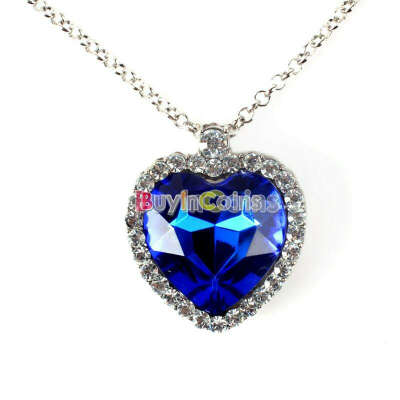 Titanic Blue Crystal Heart of Ocean Bling Rhinestone Pendant Necklace