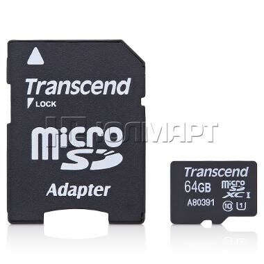 карта памяти TransFlash 64Gb MicroSDXC Class 10 UHS-I Transcend Premium