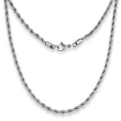 4mm Twist Rope Mens Necklace - Silver Chain Stainless Steel Jewellery (04) -SILVADORE.CO.UK
