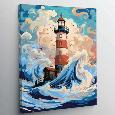 Картина по номерам, холст на подрамнике - Красочный Маяк - Море 30x40 см.