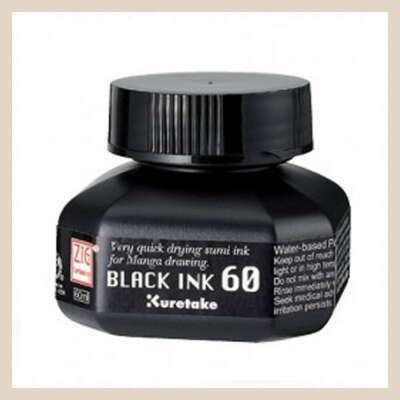 Жидкая тушь для манга ZIG CARTOONIST BLACK INK [черная, 60ml]