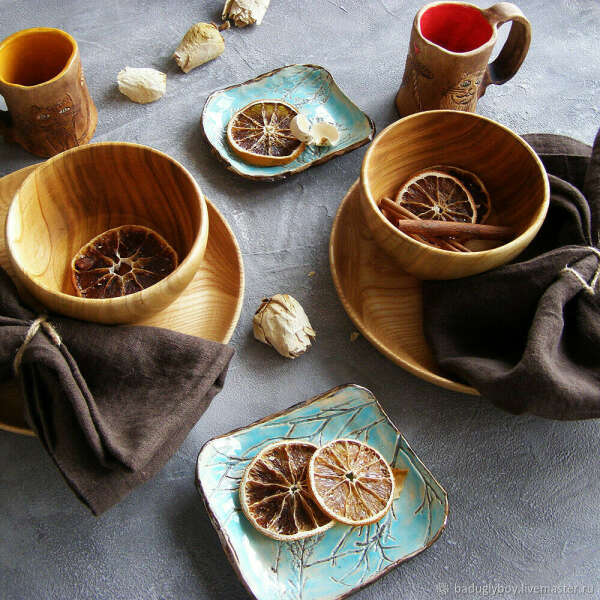 Деревянная/керамическая посуда для еды и ложки
