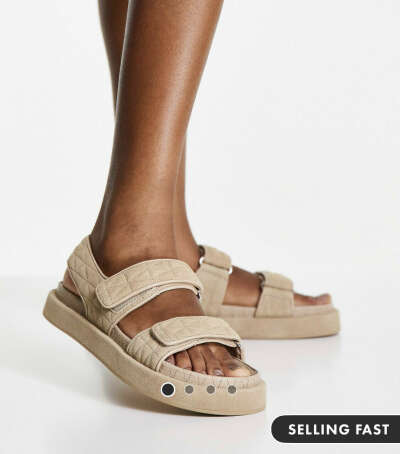 Mango real suede tonal grandad sandal in beige