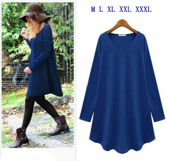 New spring 2014 fashion dress long sleeve round neck european t shirt dress loose plus size XXXL solid color t shirt dress-in Dresses from Apparel & Accessories on Aliexpress.com