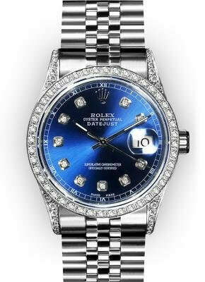 Men&#039;s Stainless Steel and Diamond Lugs Blue Dial Rolex Datejust