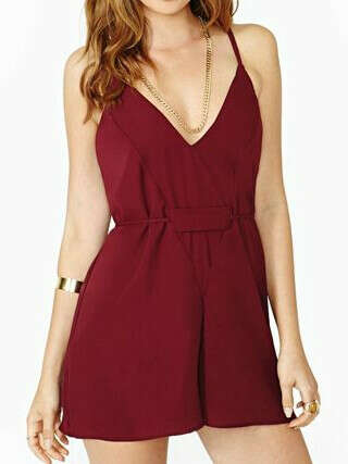 Red Low Cut Playsuit With Cross Backless - Choies.com